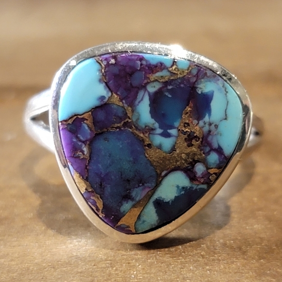 Vintage Jewelry - Native Arizona Turquoise Gemstone Ring Size 7.5 Sterling Silver Boho Jewelry